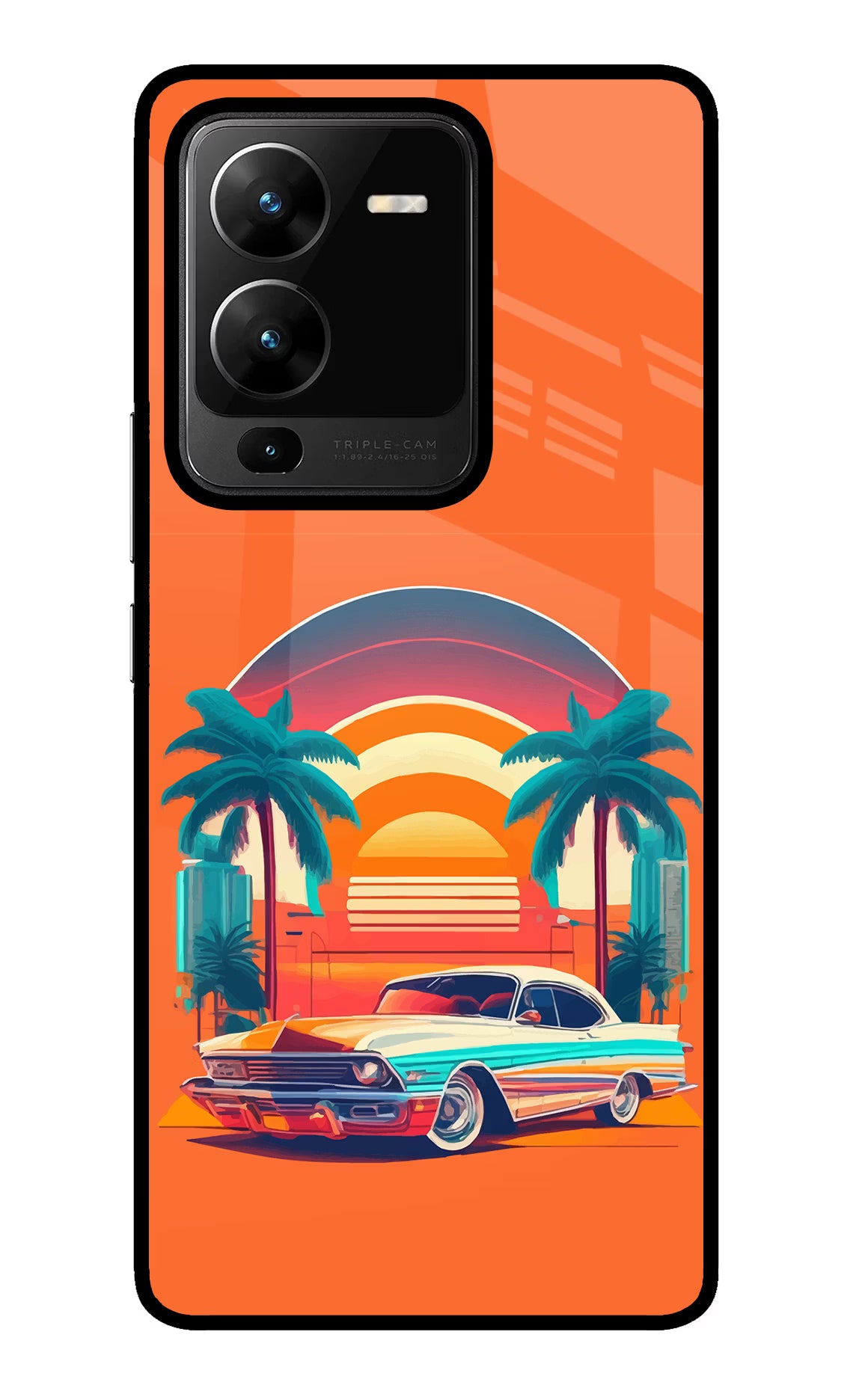 Palm Drive 80s Vivo V25 Pro 5G Glass Case Back Cover by Casekaro