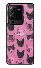 Pink Cats Vivo V25 Pro 5G Glass Case