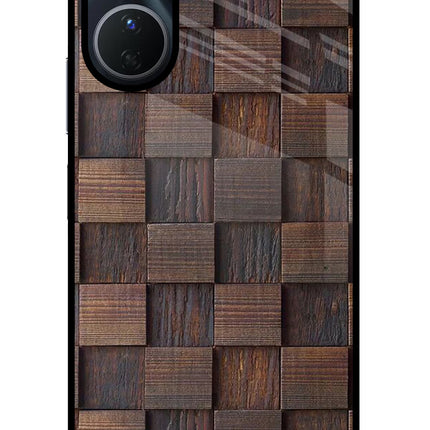 Wooden Cube Design Vivo Y16 Glass Case Back Cover by Casekaro