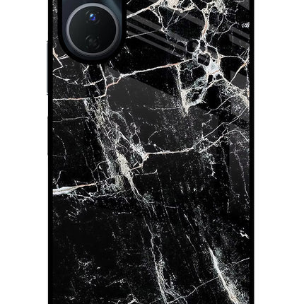 Black Marble Texture Vivo Y16 Glass Case Back Cover by Casekaro