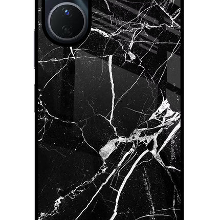Black Marble Pattern Vivo Y16 Glass Case Back Cover by Casekaro