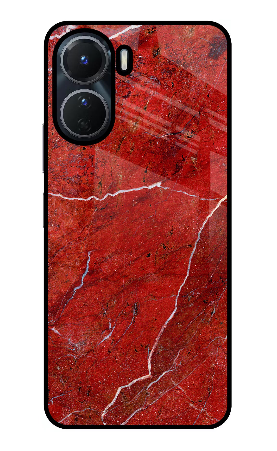 Red Marble Design Vivo Y16 Glass Case Back Cover by Casekaro