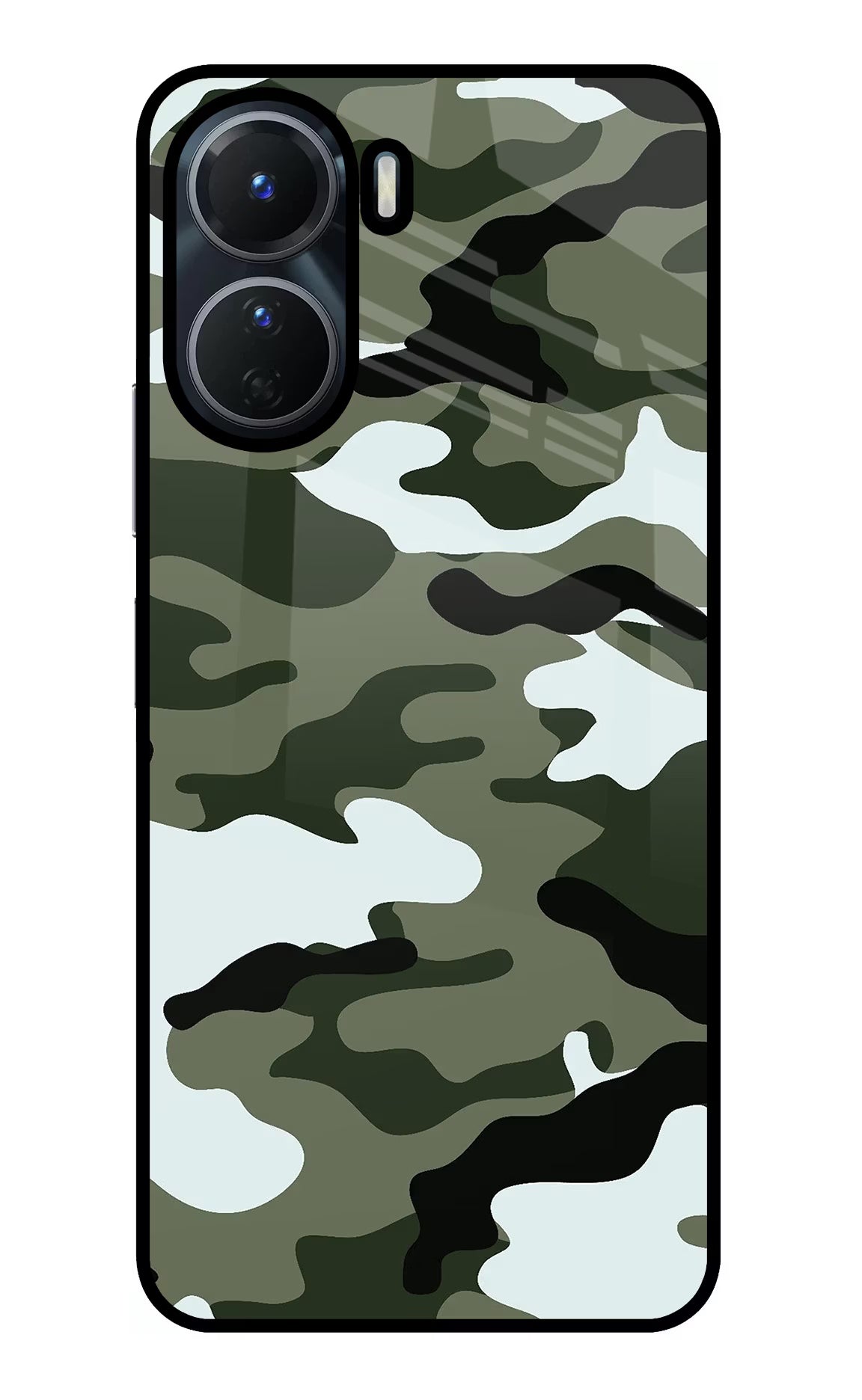 Camouflage Vivo Y16 Glass Case Back Cover by Casekaro