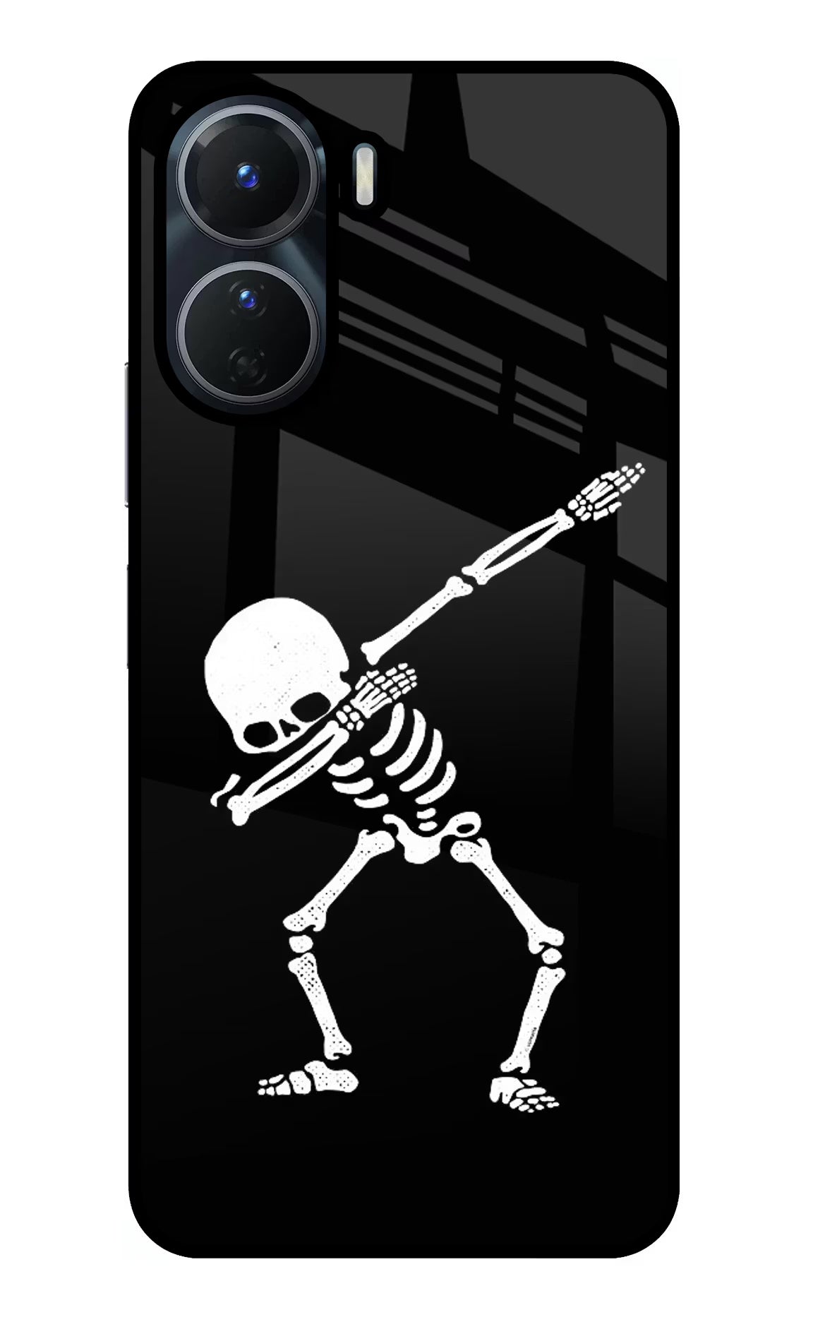 Dabbing Skeleton Art Vivo Y16 Glass Case Back Cover by Casekaro
