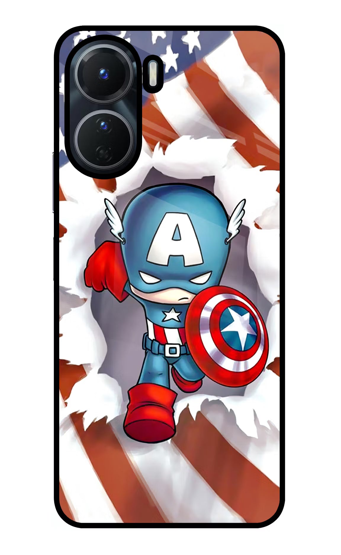 Captain America Vivo Y16 Glass Case Back Cover by Casekaro