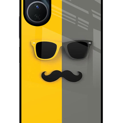 Sunglasses with Mustache Vivo Y16 Glass Case Back Cover by Casekaro