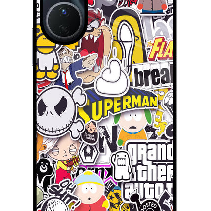 Sticker Bomb Vivo Y16 Glass Case Back Cover by Casekaro