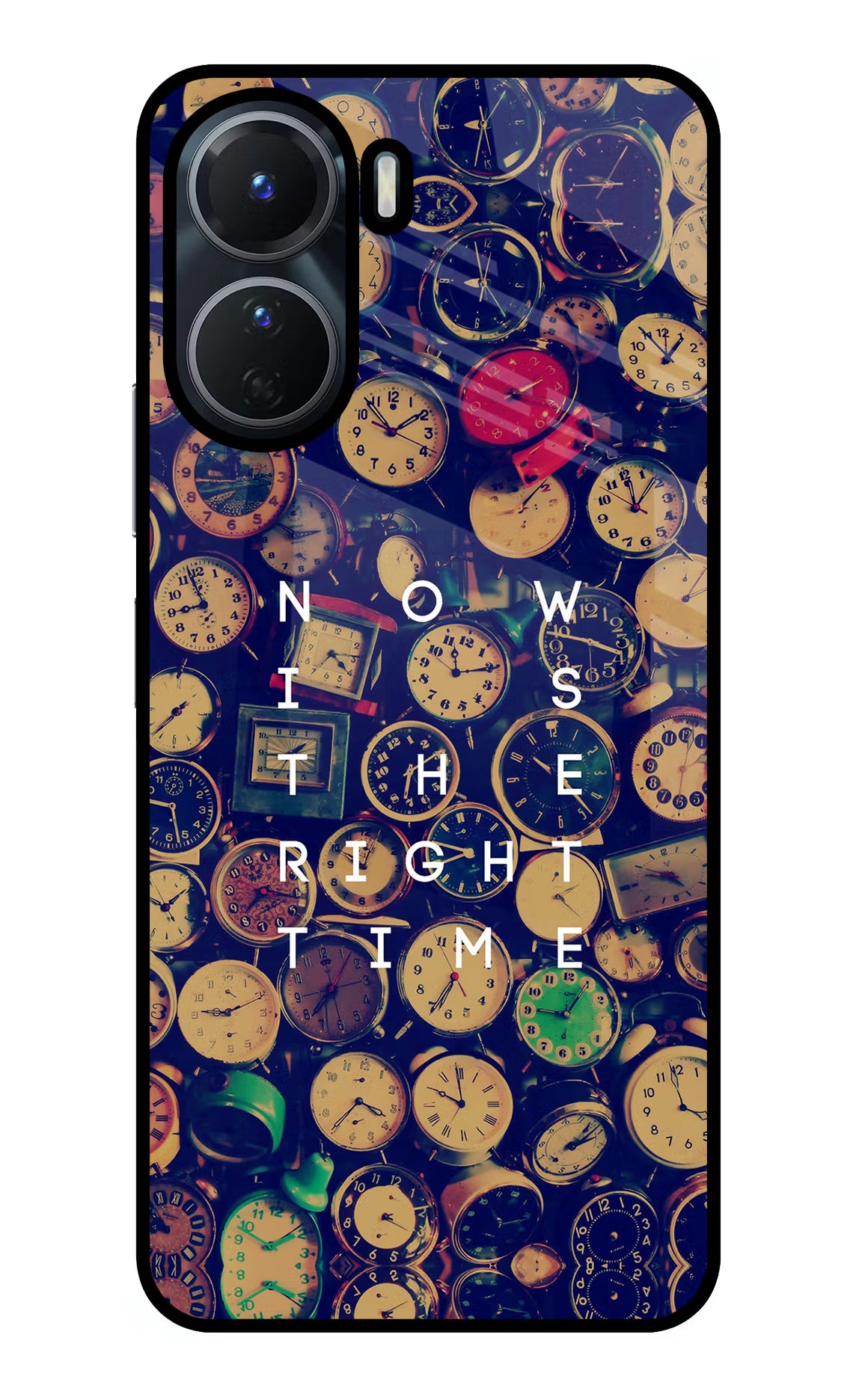 Now is the Right Time Quote Vivo Y16 Glass Case Back Cover by Casekaro