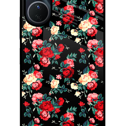 Rose Pattern Vivo Y16 Glass Case Back Cover by Casekaro