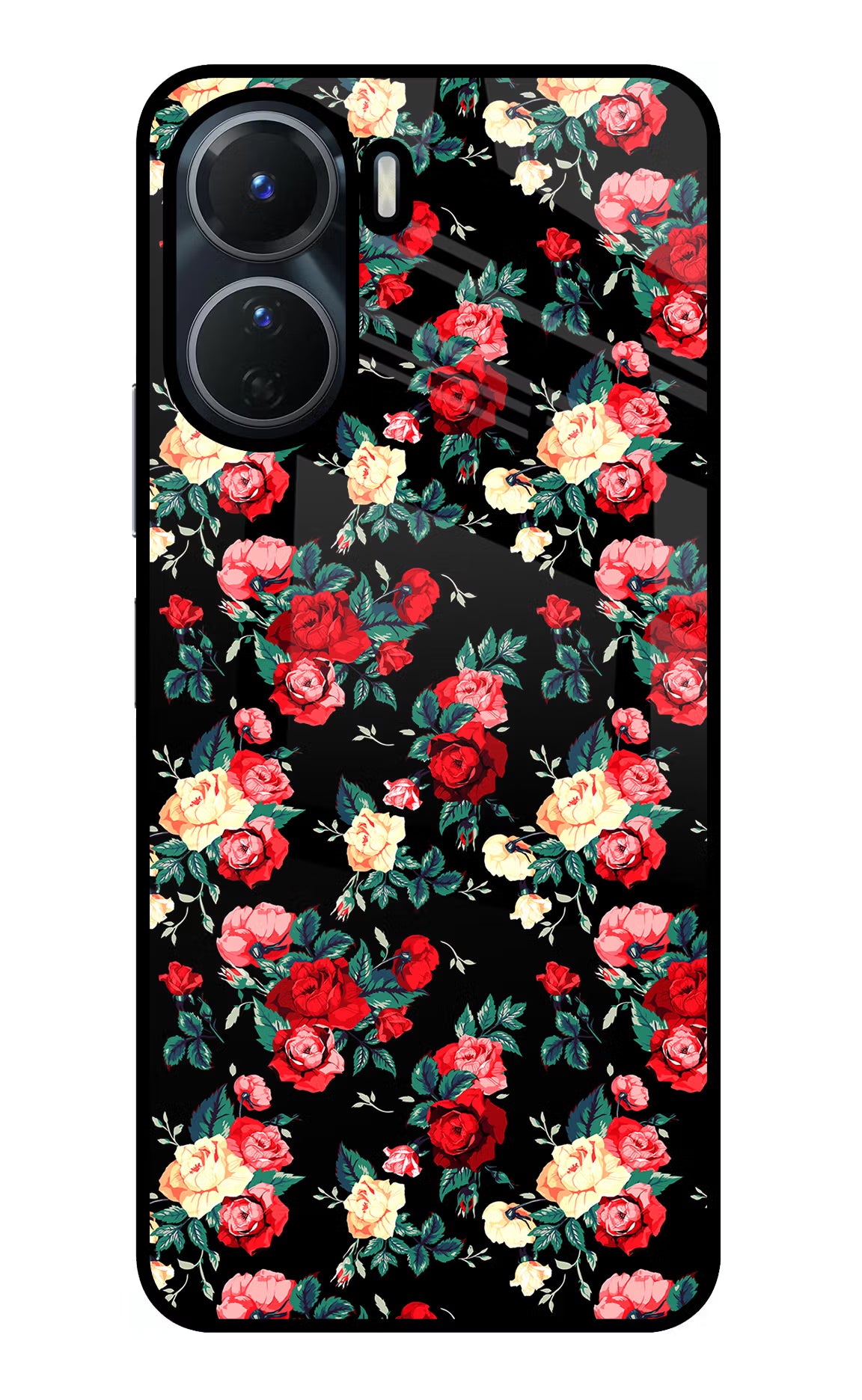 Rose Pattern Vivo Y16 Glass Case Back Cover by Casekaro