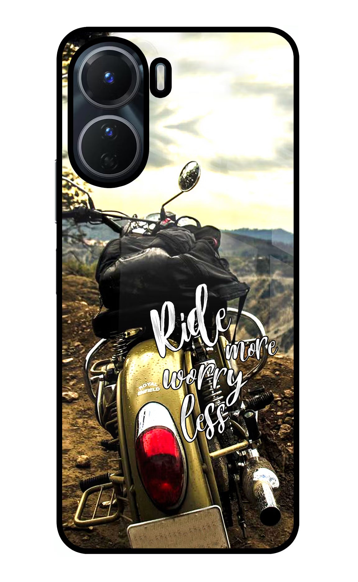 Ride More Worry Less Vivo Y16 Glass Case Back Cover by Casekaro