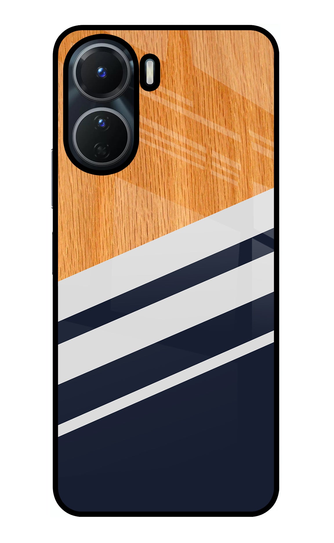 Blue and white wooden Vivo Y16 Glass Case