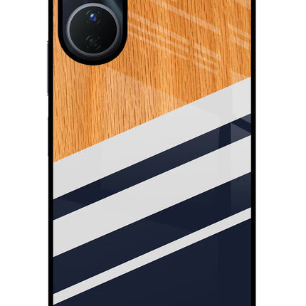 Blue and white wooden Vivo Y16 Glass Case Back Cover by Casekaro