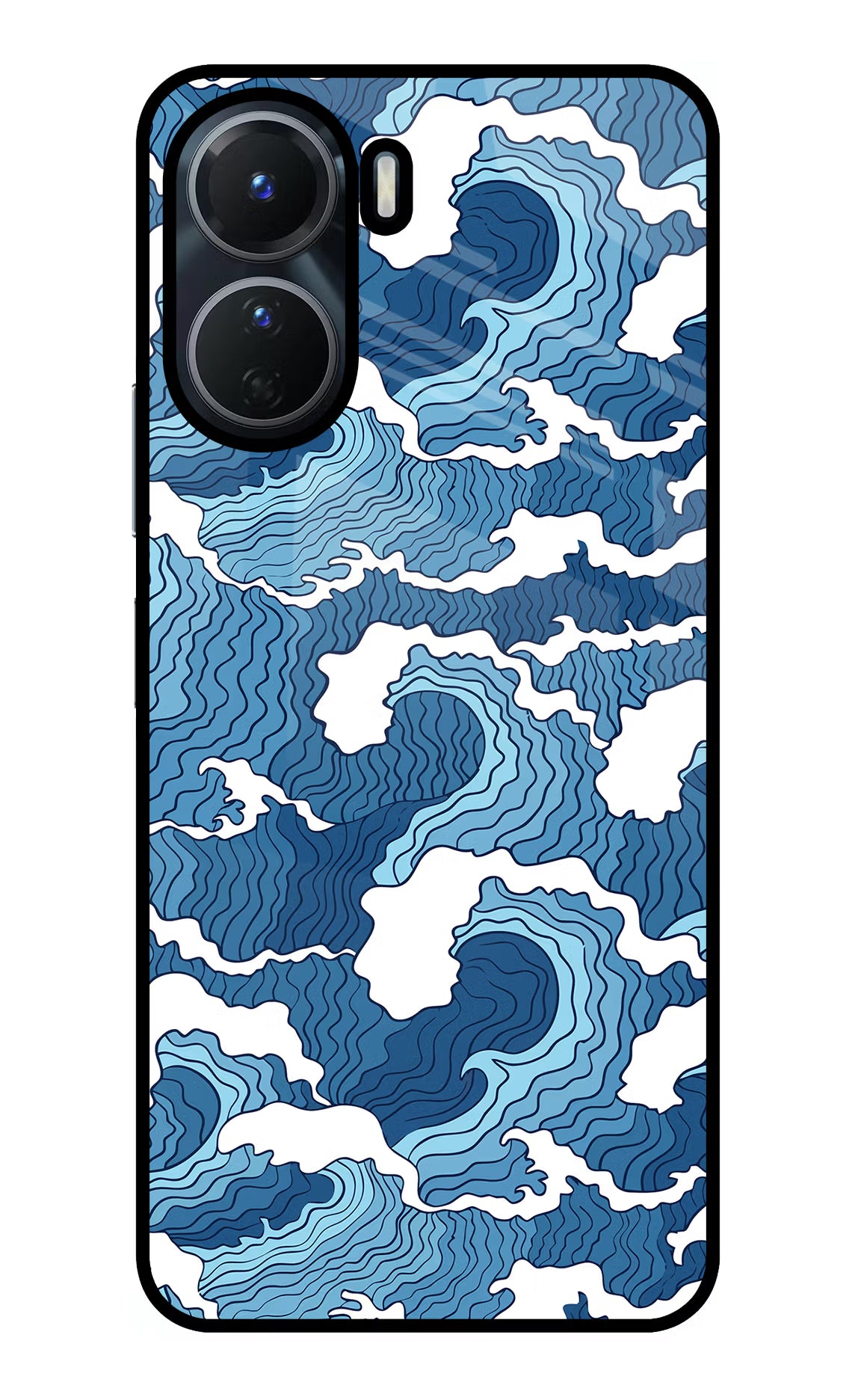 Blue Waves Vivo Y16 Glass Case Back Cover by Casekaro