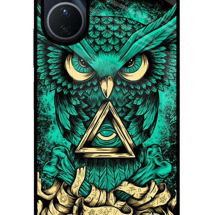 Green Owl Vivo Y16 Glass Case Back Cover by Casekaro