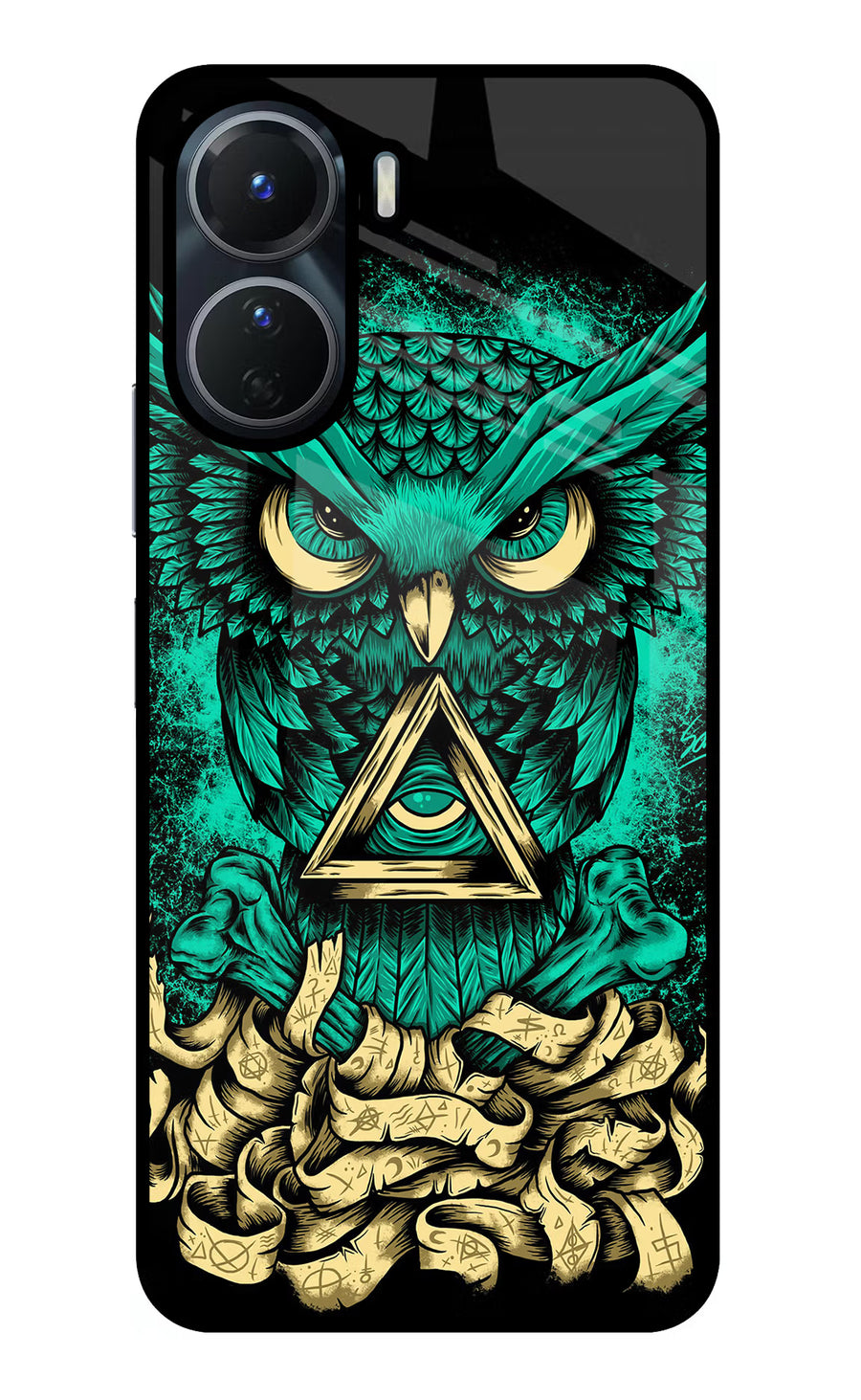 Green Owl Vivo Y16 Back Cover, Glass case