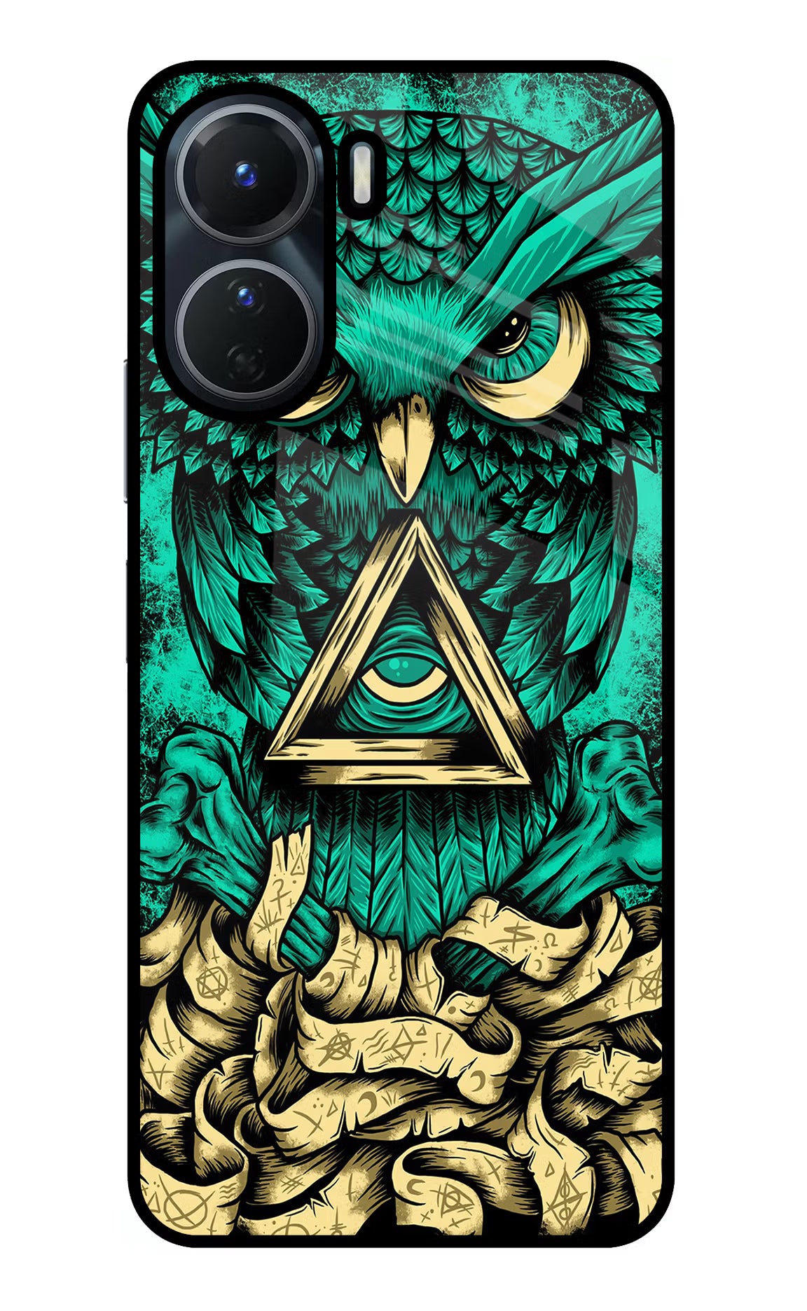 Green Owl Vivo Y16 Glass Case Back Cover by Casekaro