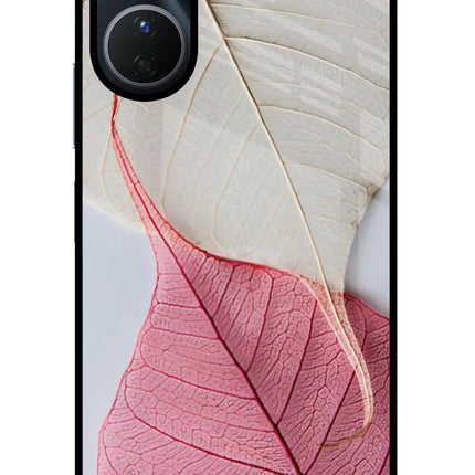 White Pink Leaf Vivo Y16 Glass Case Back Cover by Casekaro