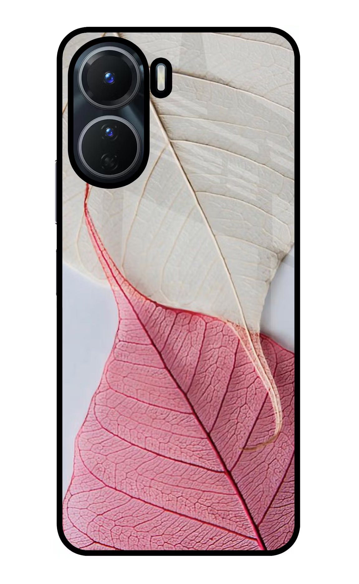 White Pink Leaf Vivo Y16 Glass Case Back Cover by Casekaro