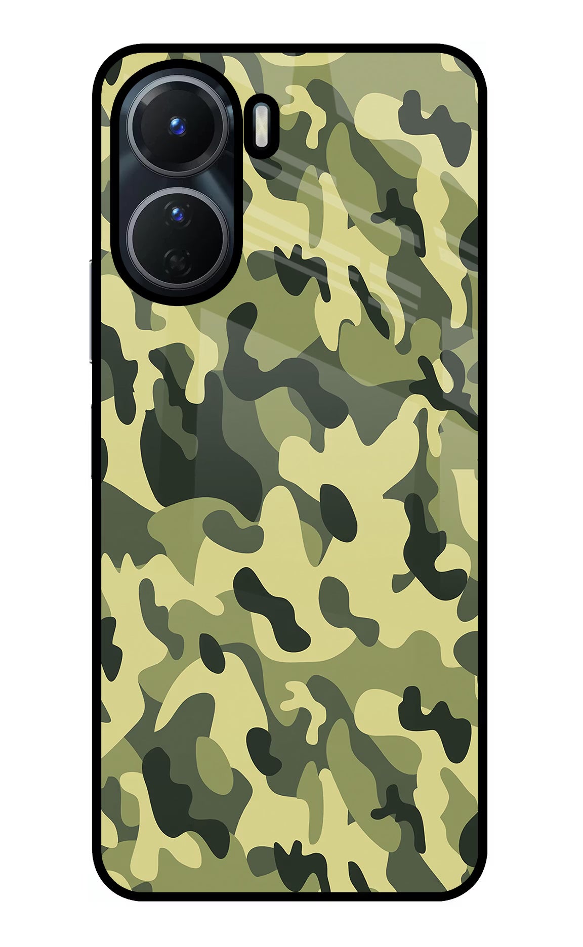 Camouflage Vivo Y16 Glass Case Back Cover by Casekaro