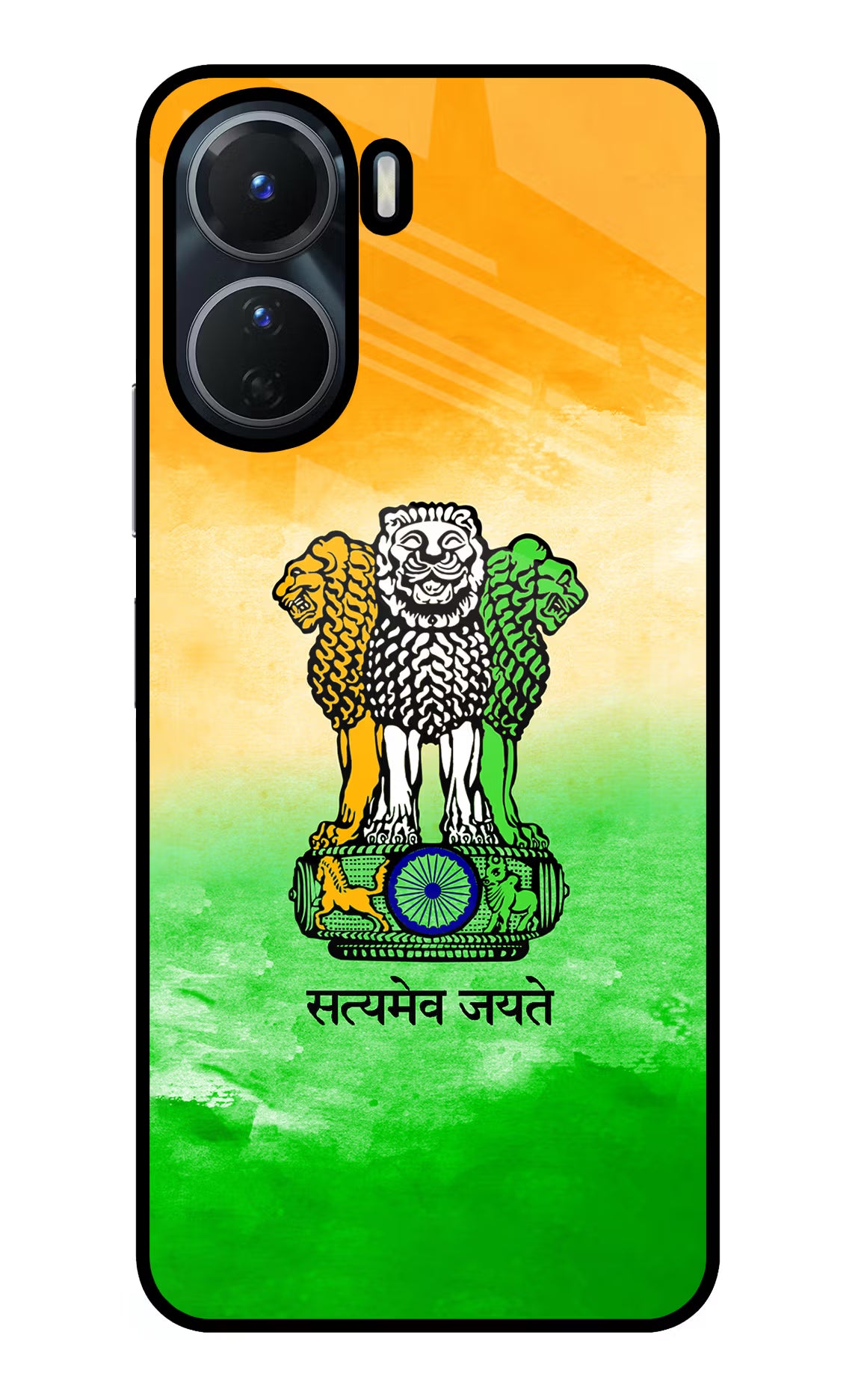 Satyamev Jayate Flag Vivo Y16 Glass Case Back Cover by Casekaro