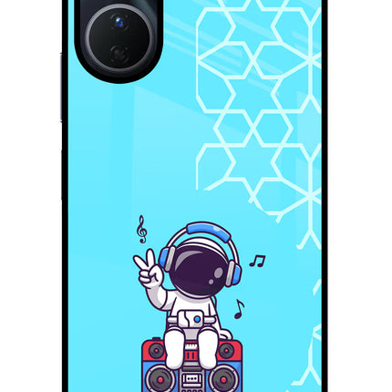 Cute Astronaut Chilling Vivo Y16 Glass Case Back Cover by Casekaro