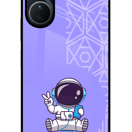 Cute Astronaut Chilling Vivo Y16 Glass Case Back Cover by Casekaro