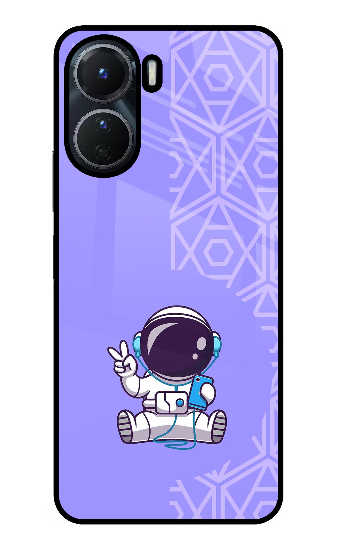 Cute Astronaut Chilling Vivo Y16 Glass Case Back Cover by Casekaro