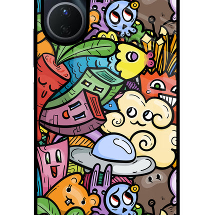Veggie Doodle Vivo Y16 Glass Case Back Cover by Casekaro