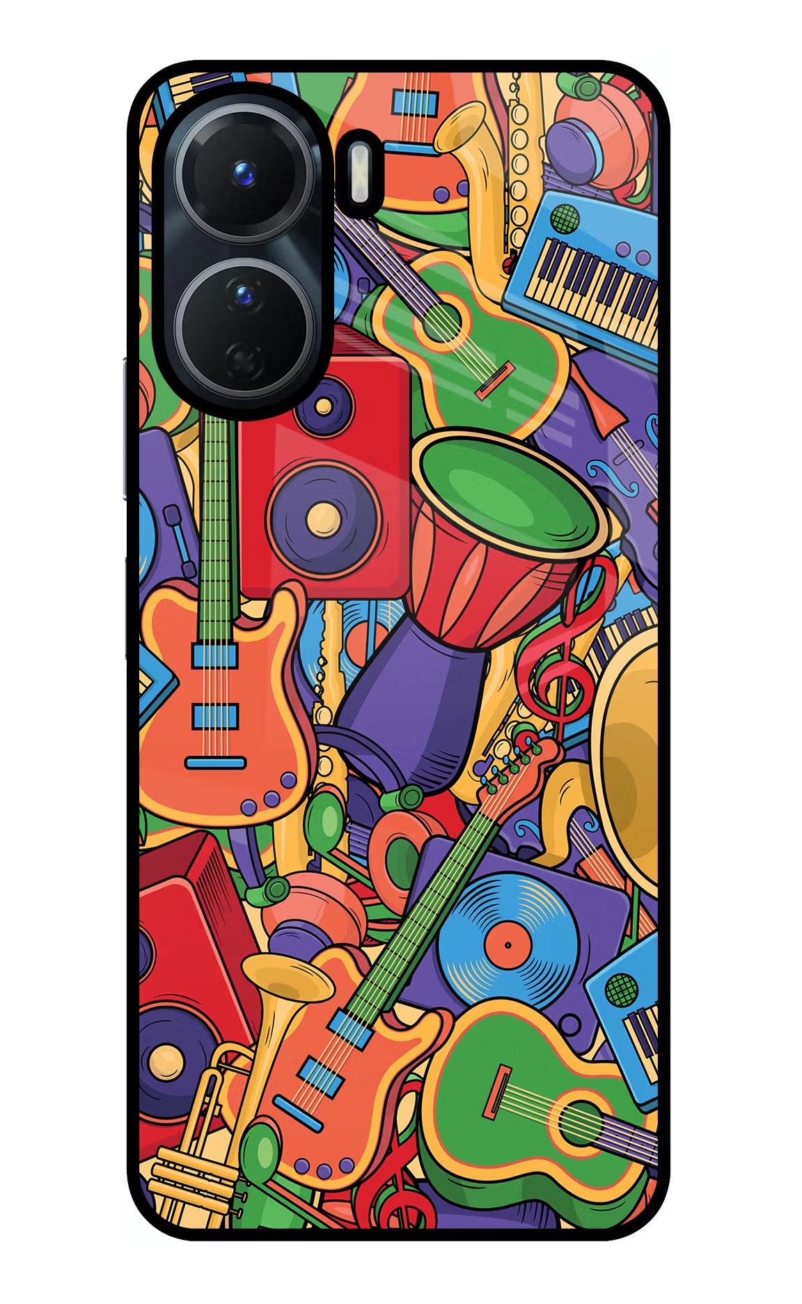 Music Instrument Doodle Vivo Y16 Glass Case Back Cover by Casekaro