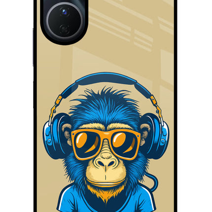 Monkey Headphone Vivo Y16 Glass Case Back Cover by Casekaro