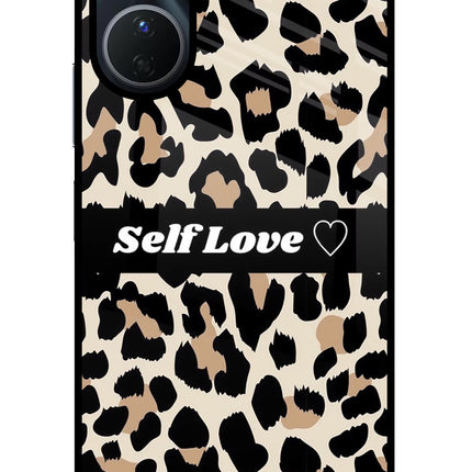 Leopard Print Self Love Vivo Y16 Glass Case Back Cover by Casekaro