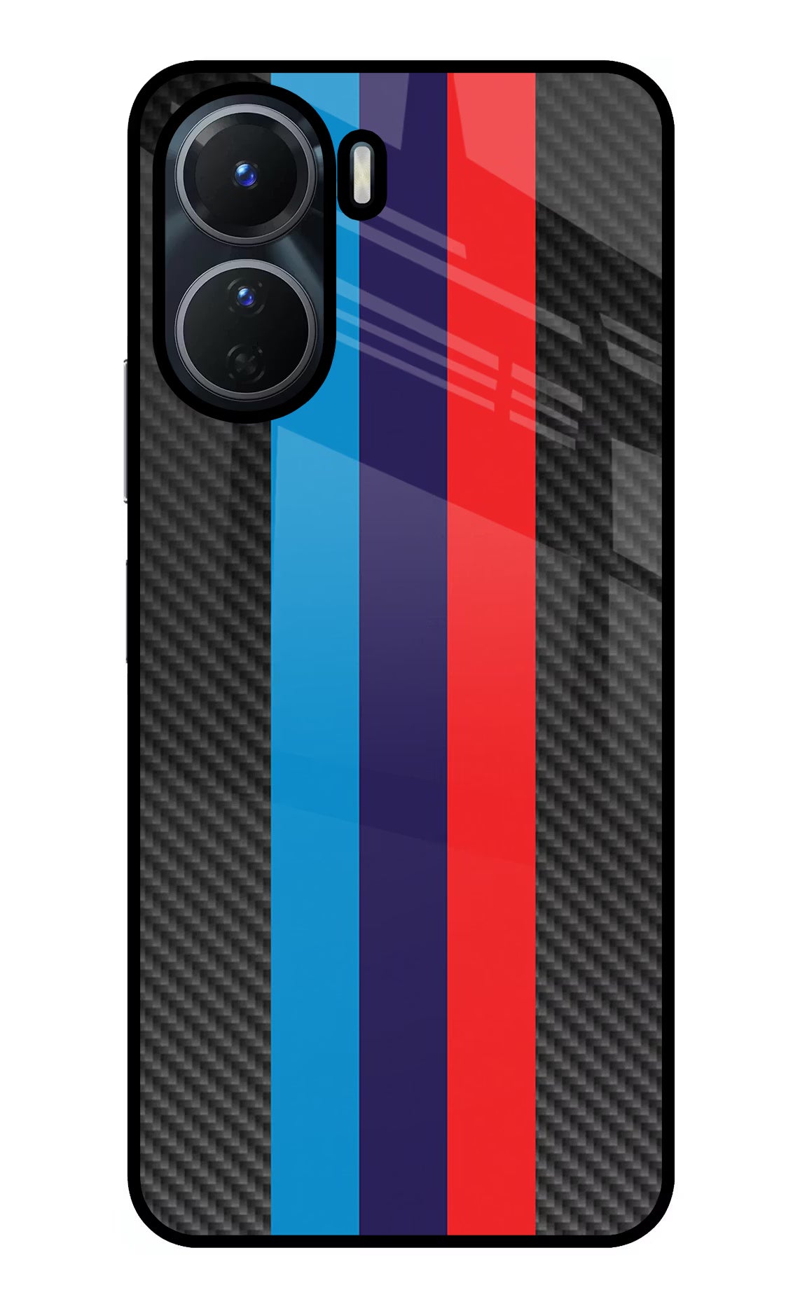 BMW Stripes Pattern Vivo Y16 Glass Case Back Cover by Casekaro