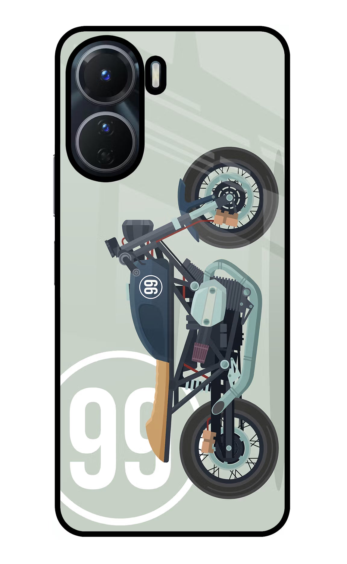 Classic Cafe Racer 99 Vivo Y16 Glass Case Back Cover by Casekaro