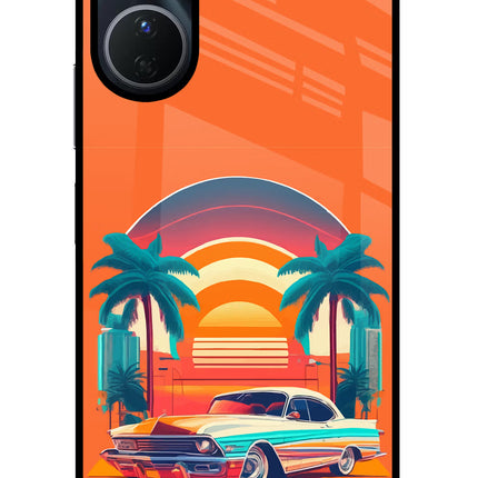 Palm Drive 80s Vivo Y16 Glass Case Back Cover by Casekaro