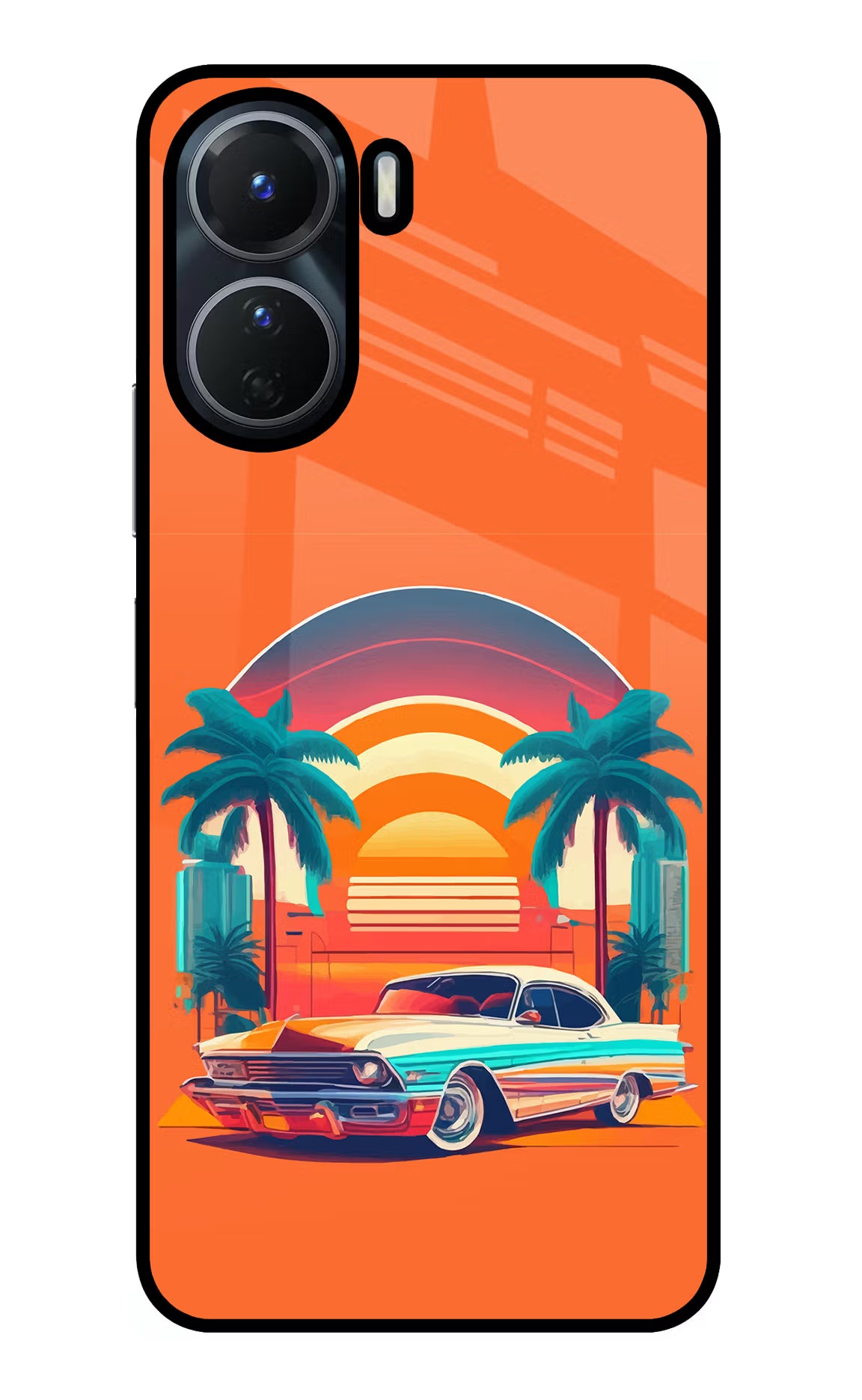 Palm Drive 80s Vivo Y16 Glass Case Back Cover by Casekaro
