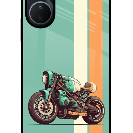 Striped Moto Drift Vivo Y16 Glass Case Back Cover by Casekaro