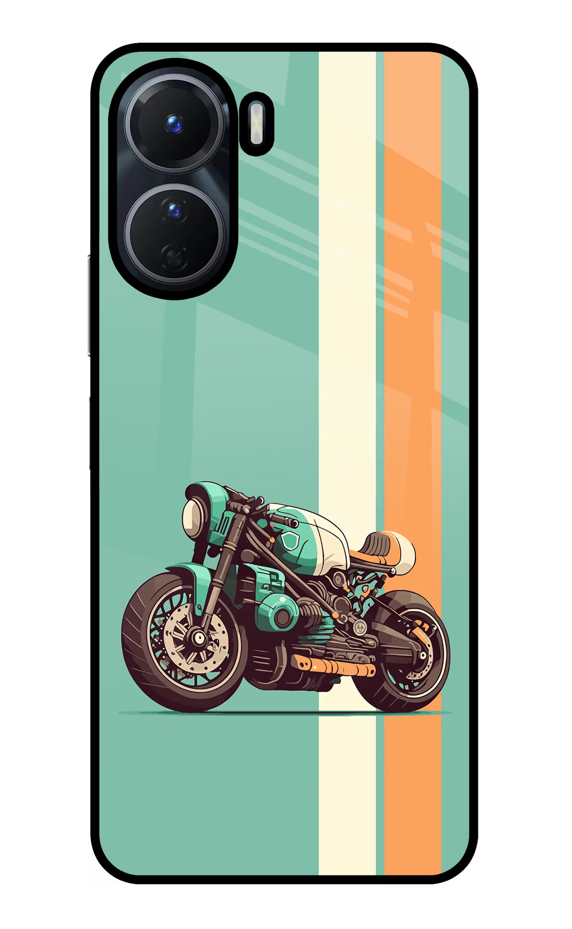 Striped Moto Drift Vivo Y16 Glass Case