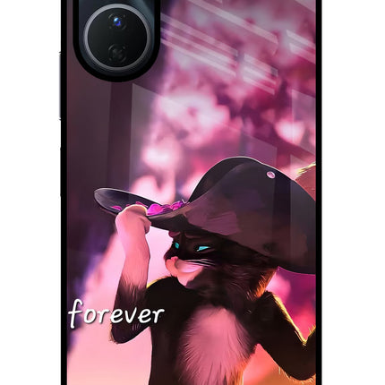 Forever Cat Vivo Y16 Glass Case Back Cover by Casekaro