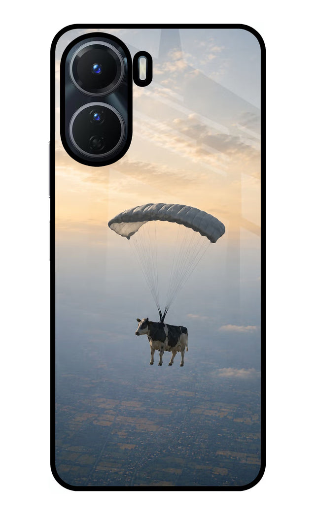 Skydiving Cow Vivo Y16 Glass Case