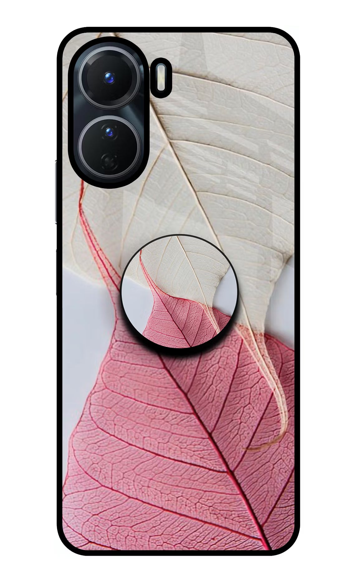 White Pink Leaf Vivo Y16 Glass Case