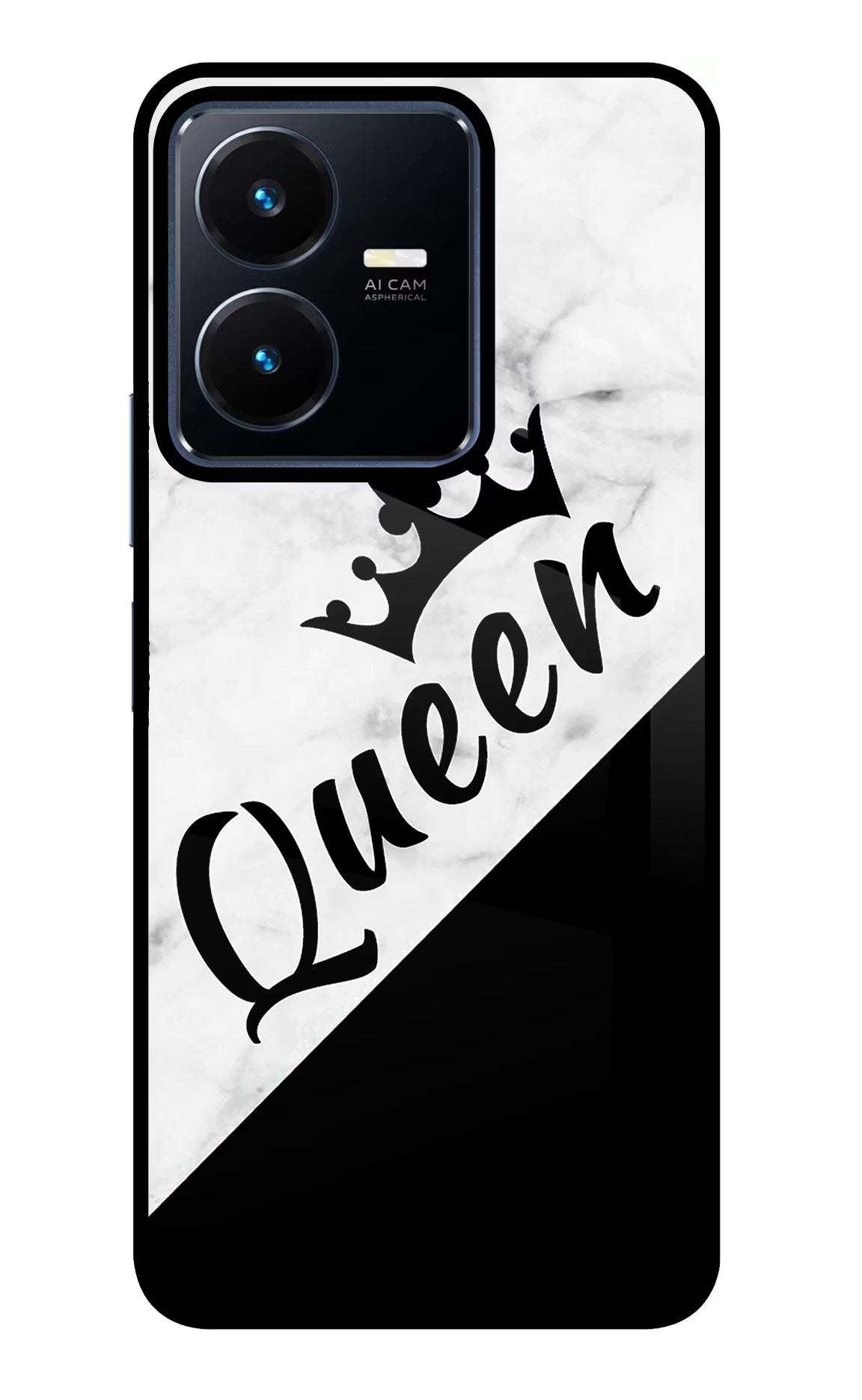 Queen Vivo Y22 Glass Case Back Cover by Casekaro