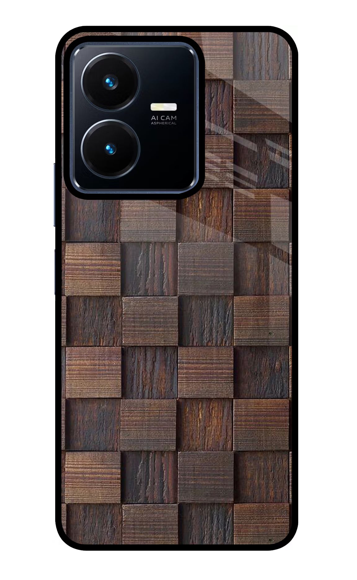 Wooden Cube Design Vivo Y22 Glass Case