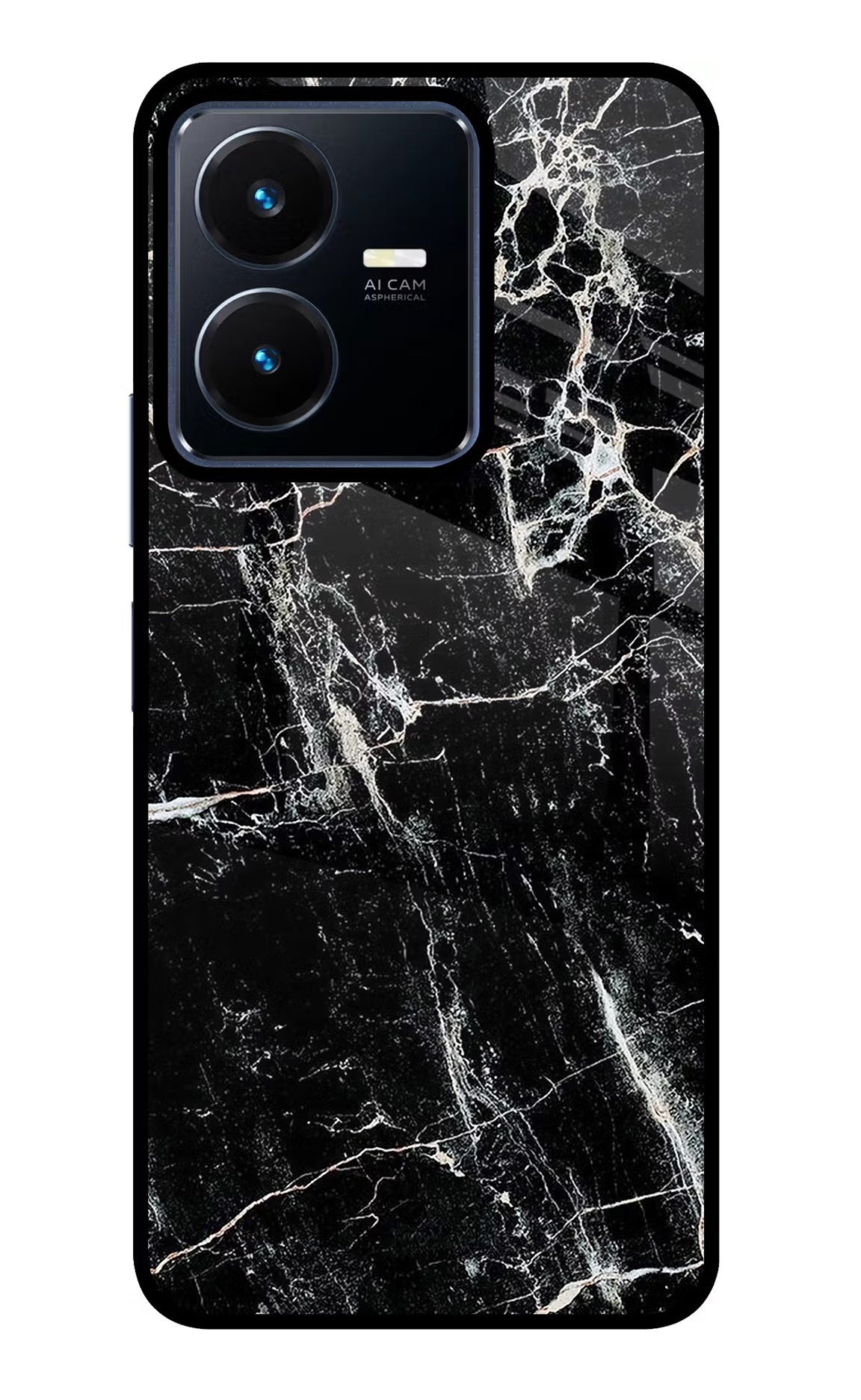Black Marble Texture Vivo Y22 Glass Case Back Cover by Casekaro
