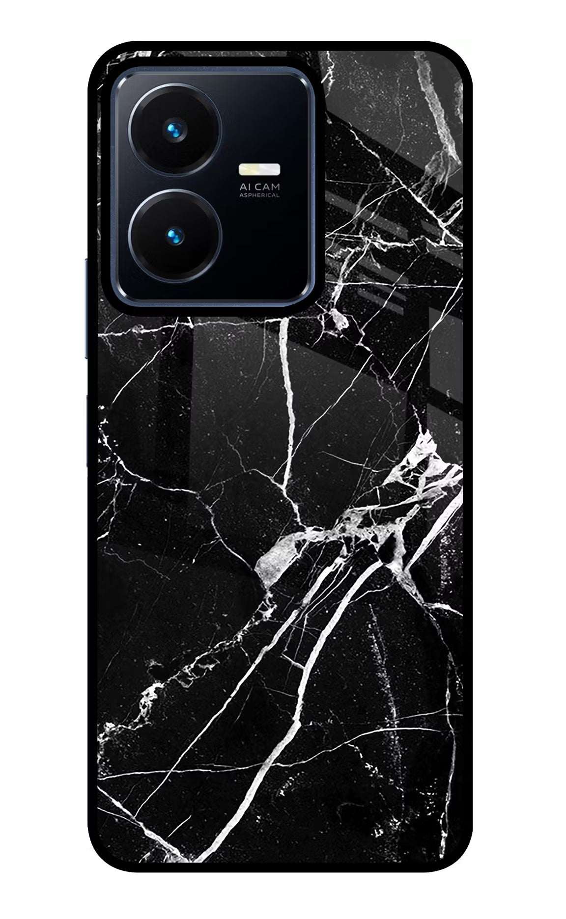 Black Marble Pattern Vivo Y22 Glass Case Back Cover by Casekaro