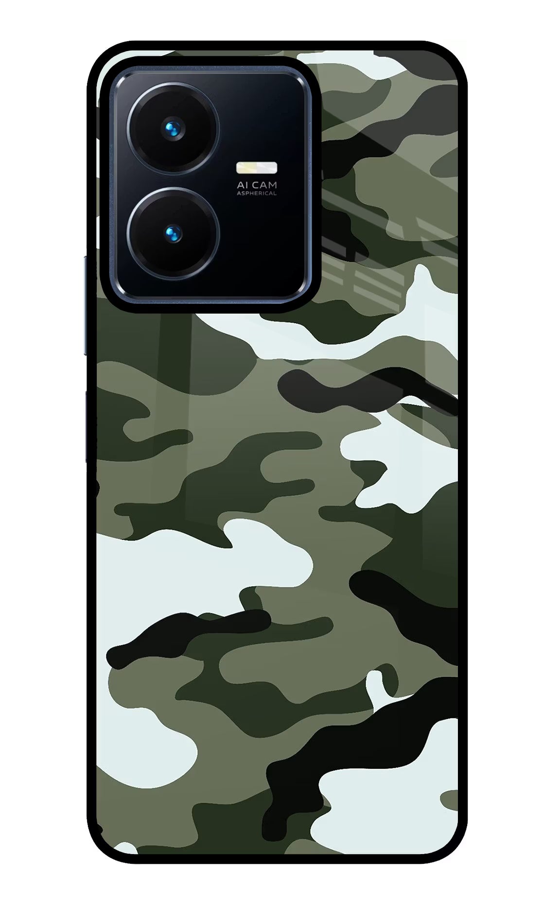 Camouflage Vivo Y22 Glass Case Back Cover by Casekaro