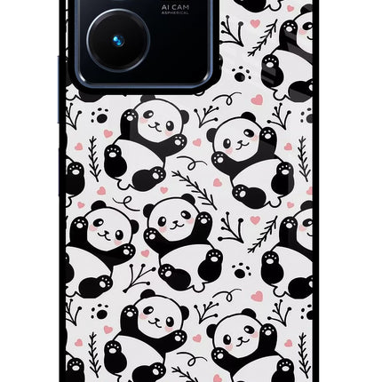 Cute Panda Vivo Y22 Glass Case Back Cover by Casekaro
