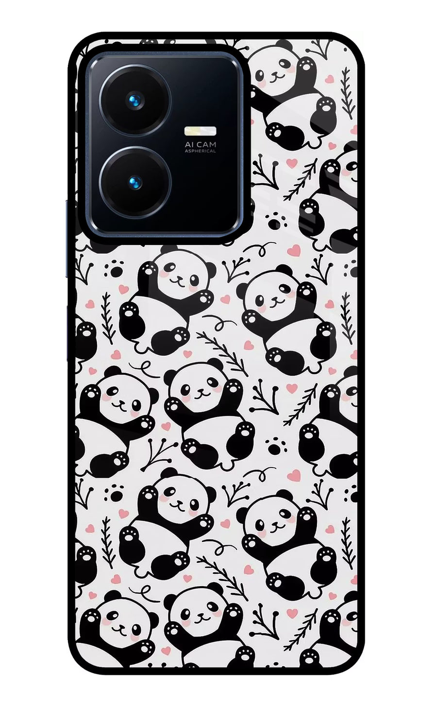 Cute Panda Vivo Y22 Back Cover, Glass case