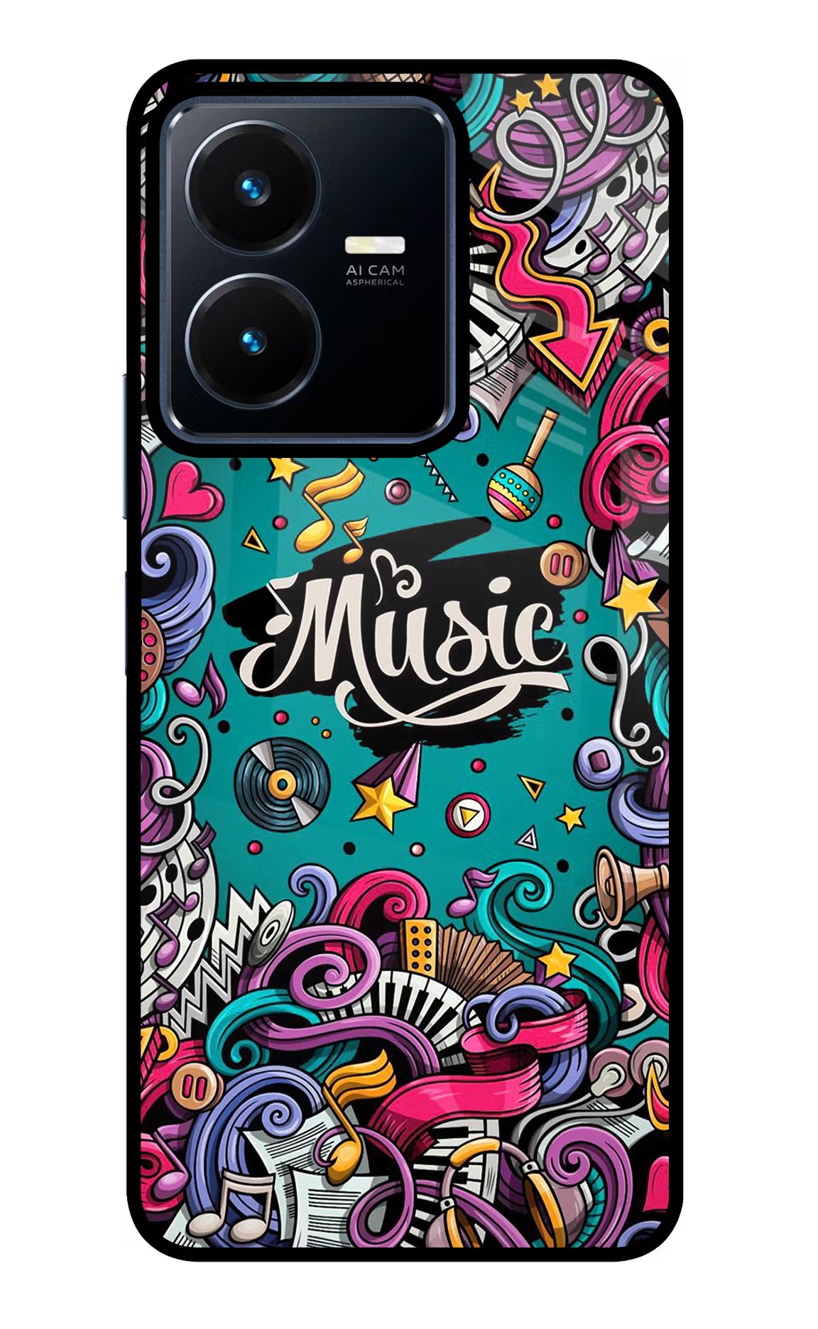 Music Graffiti Vivo Y22 Glass Case Back Cover by Casekaro