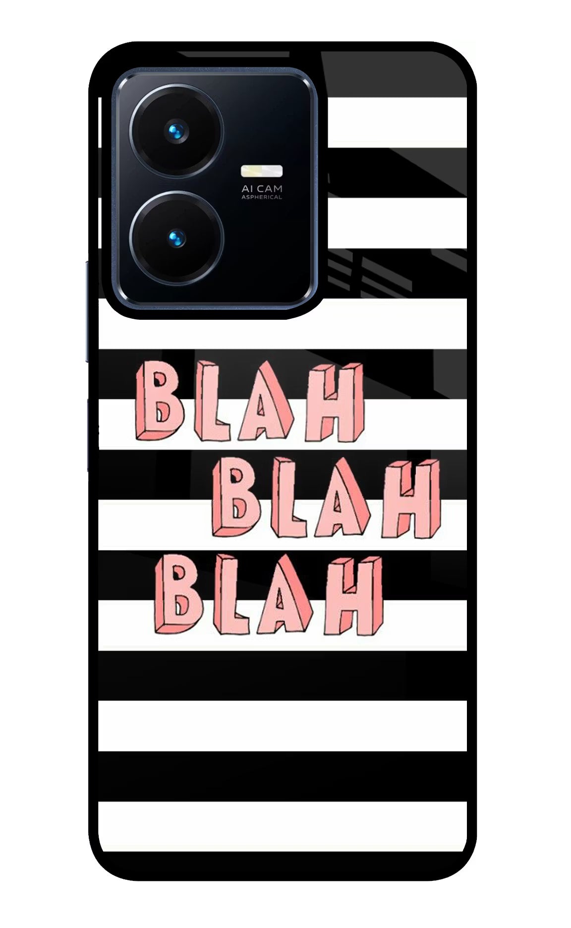 Blah Blah Blah Vivo Y22 Glass Case Back Cover by Casekaro